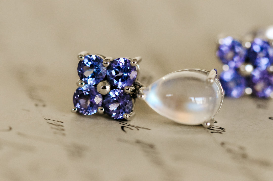 18K tanzanite- moonstone earrings