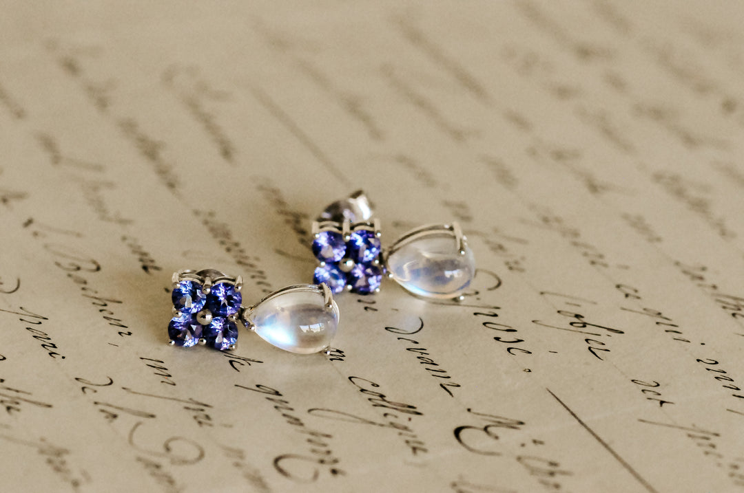 18K tanzanite- moonstone earrings