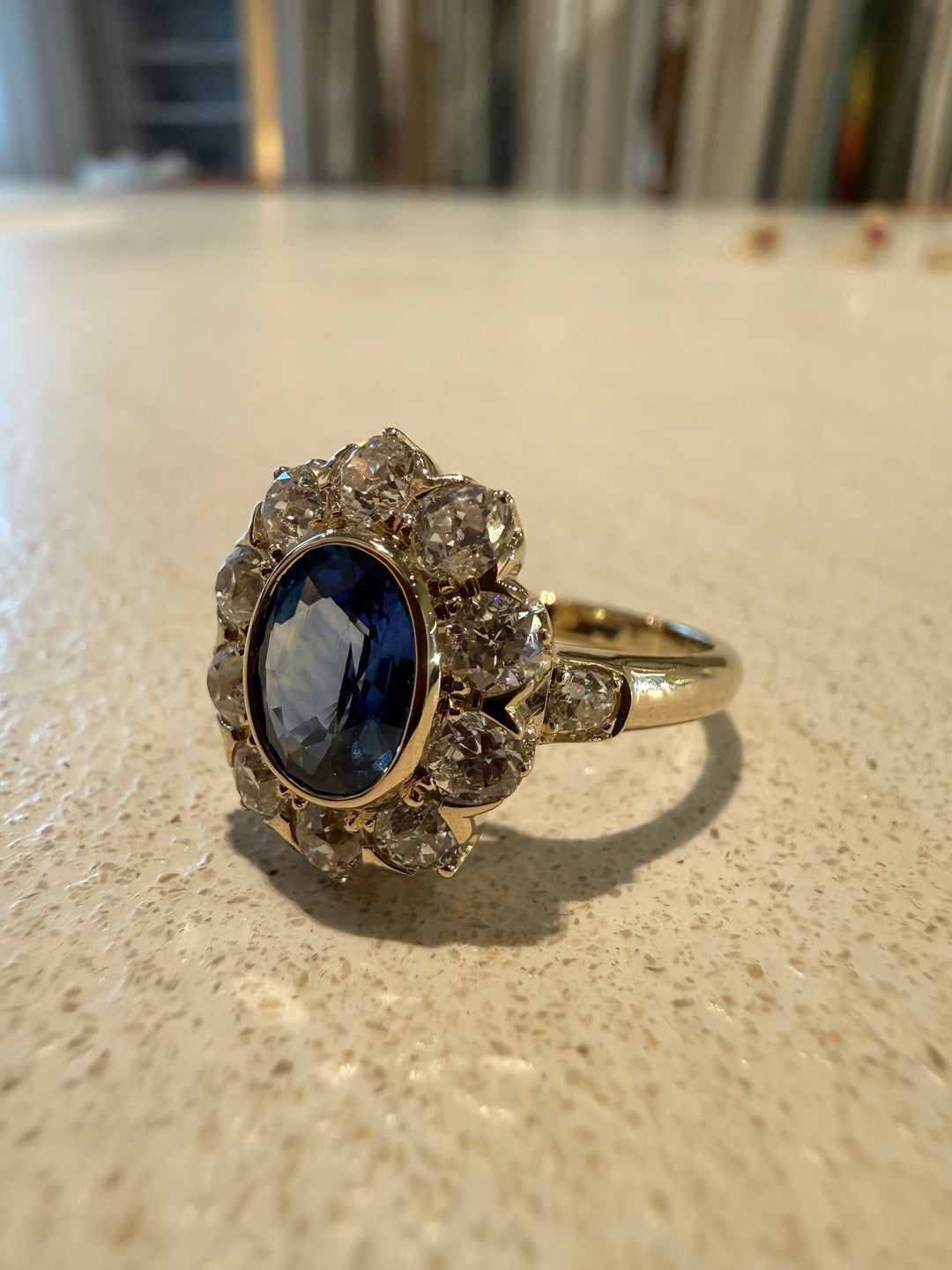 Antique blue sapphire and diamond ring