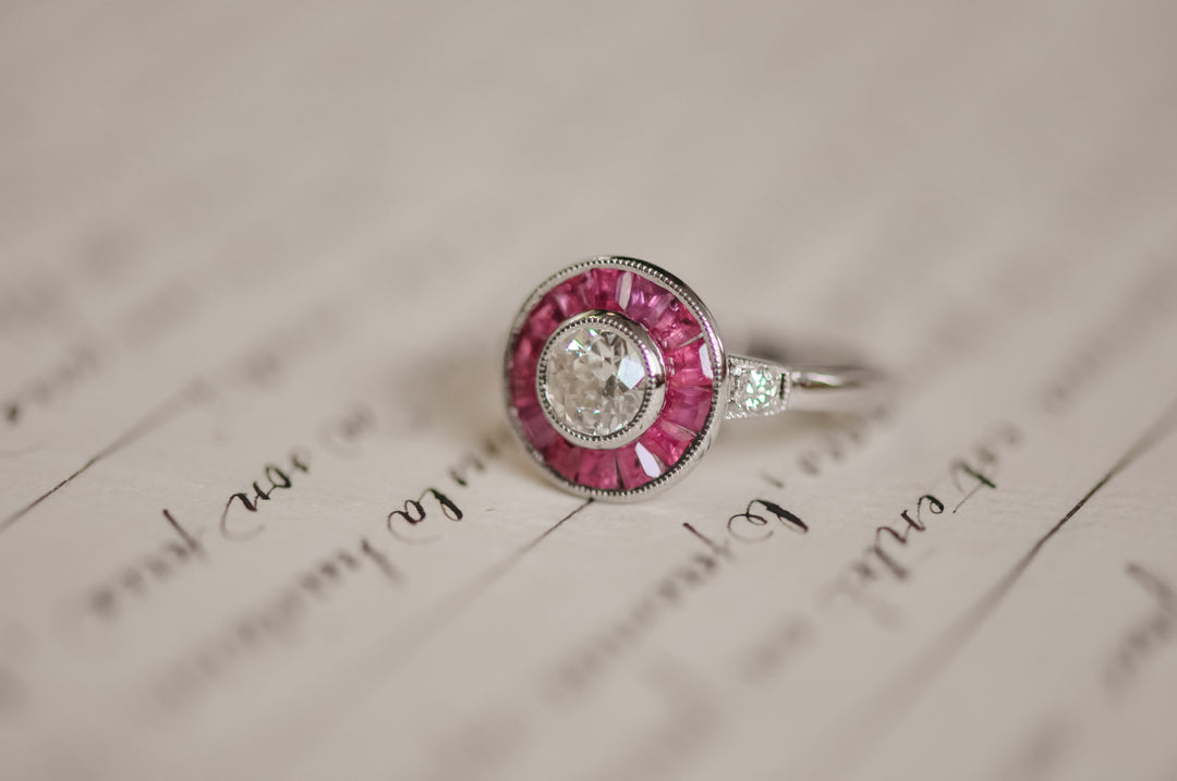 Antique ruby old mine diamond ring