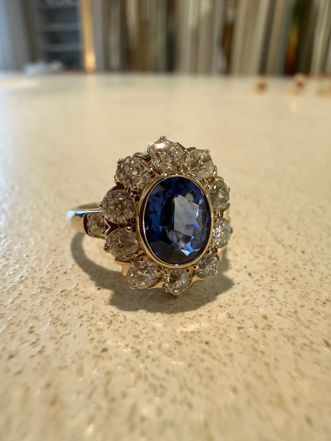 Antique blue sapphire and diamond ring