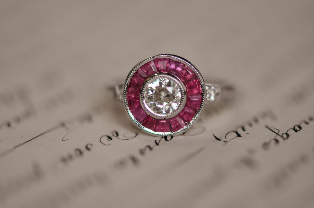 Antique ruby old mine diamond ring