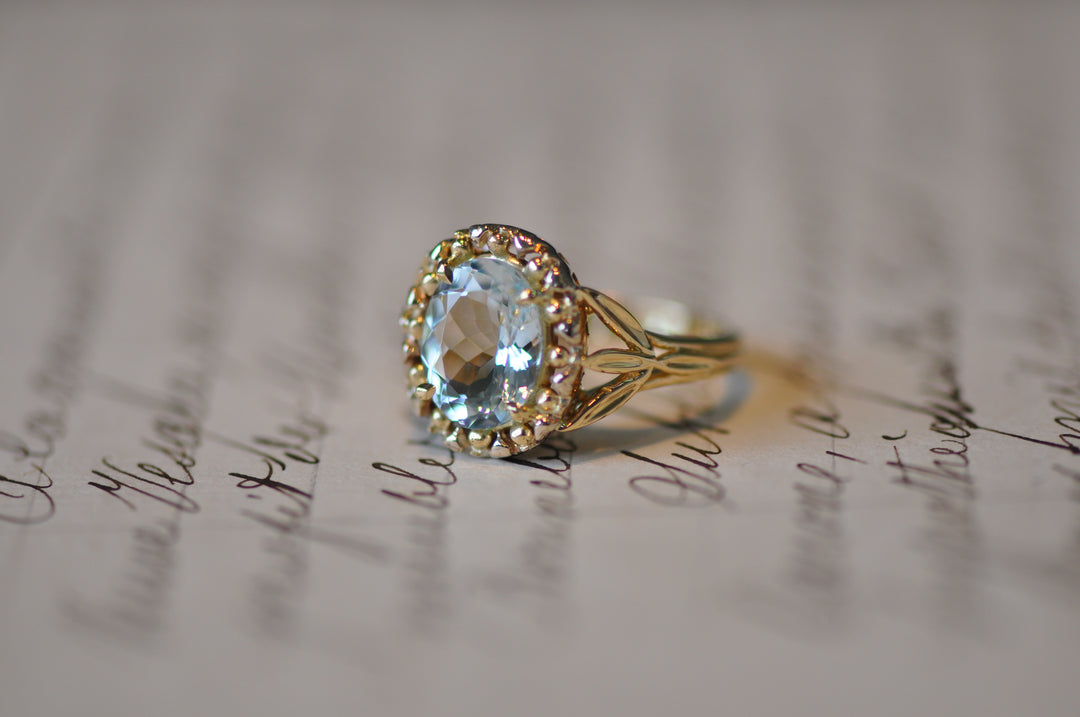 18K antique aquamarine ring