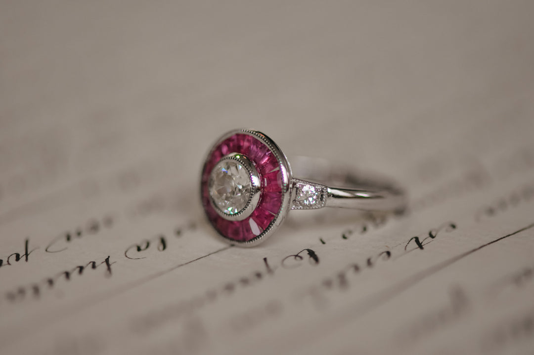 Antique ruby old mine diamond ring