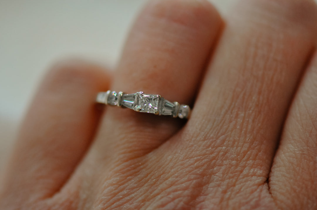 Art deco princess cut diamond ring