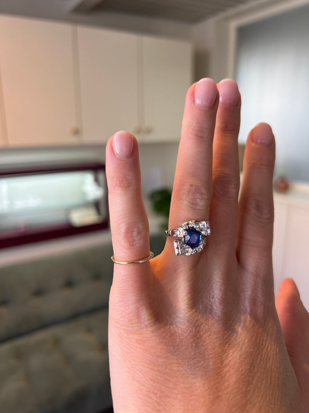 Art deco blue sapphire ring