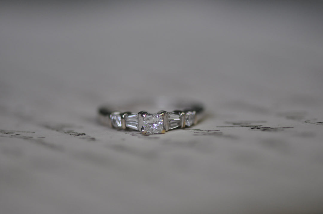 Art deco princess cut diamond ring