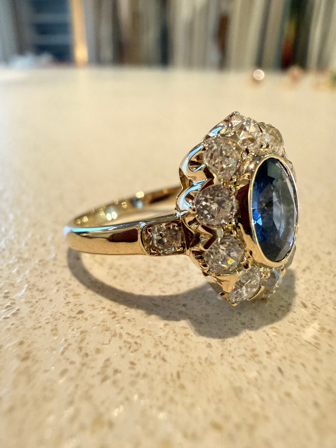 Antique blue sapphire and diamond ring
