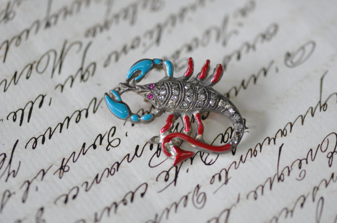 Antique lobster brooch pin