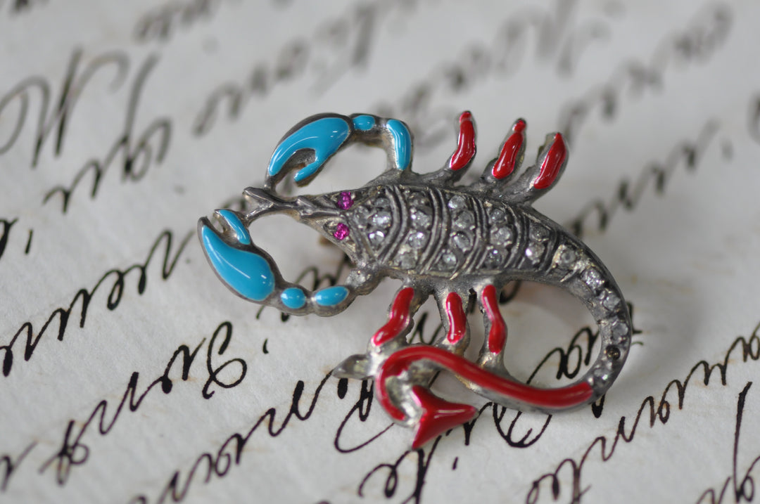 Antique lobster brooch pin