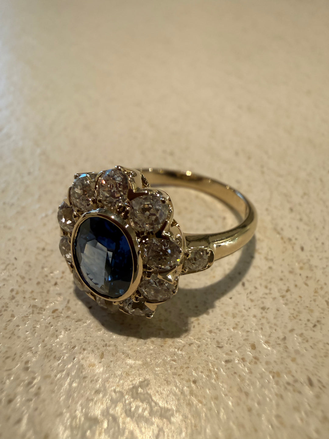 Antique blue sapphire and diamond ring