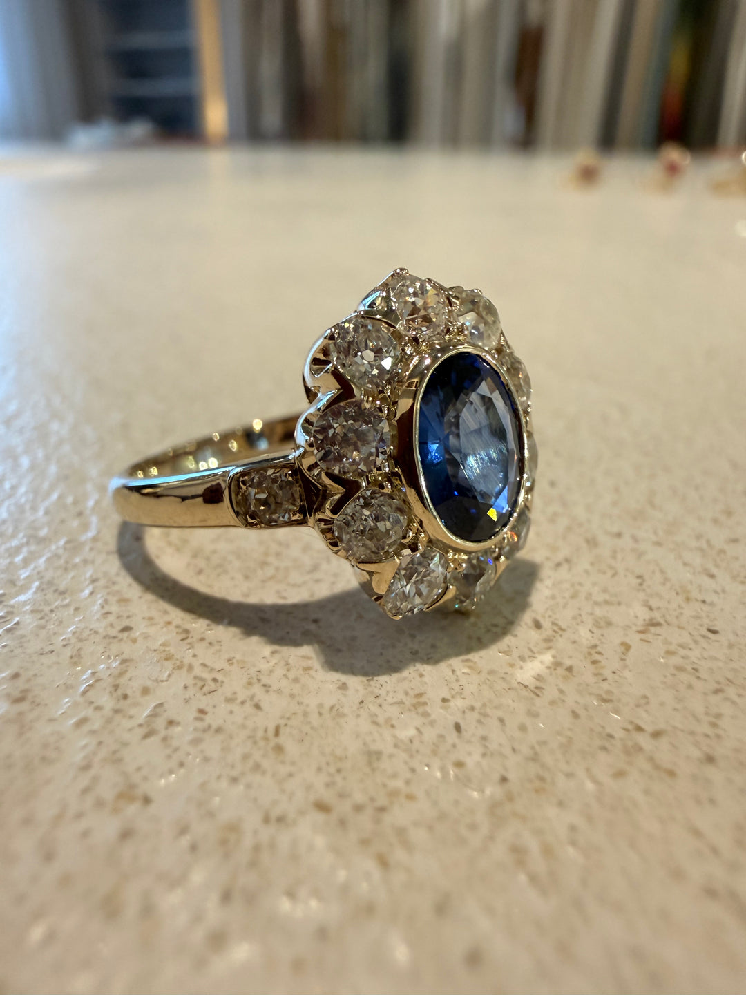 Antique blue sapphire and diamond ring