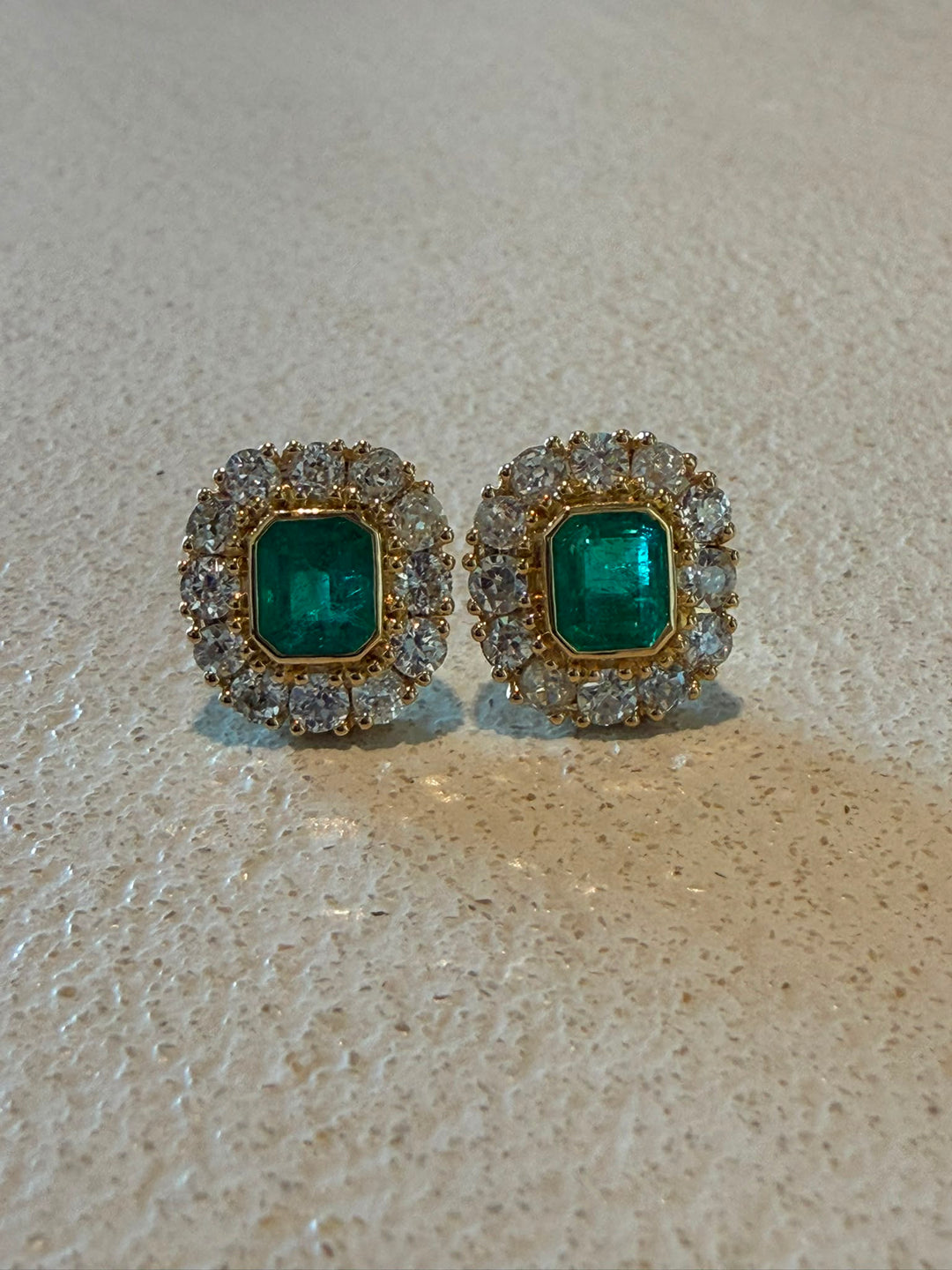Antique emerald and diamond studs