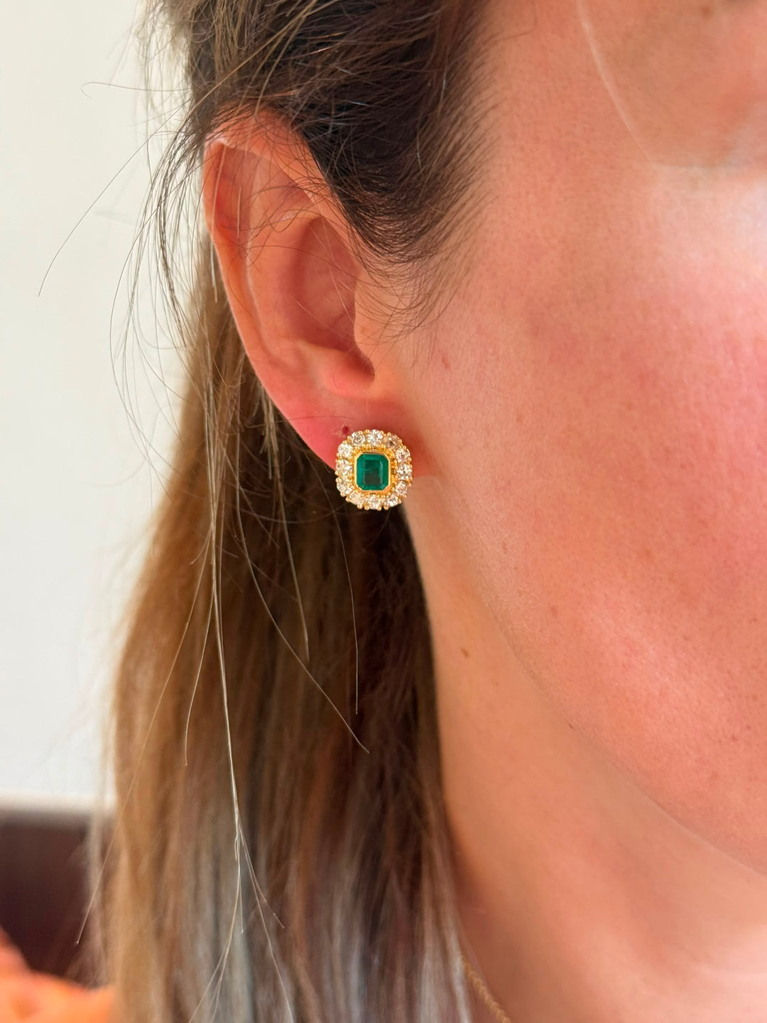 Antique emerald and diamond studs