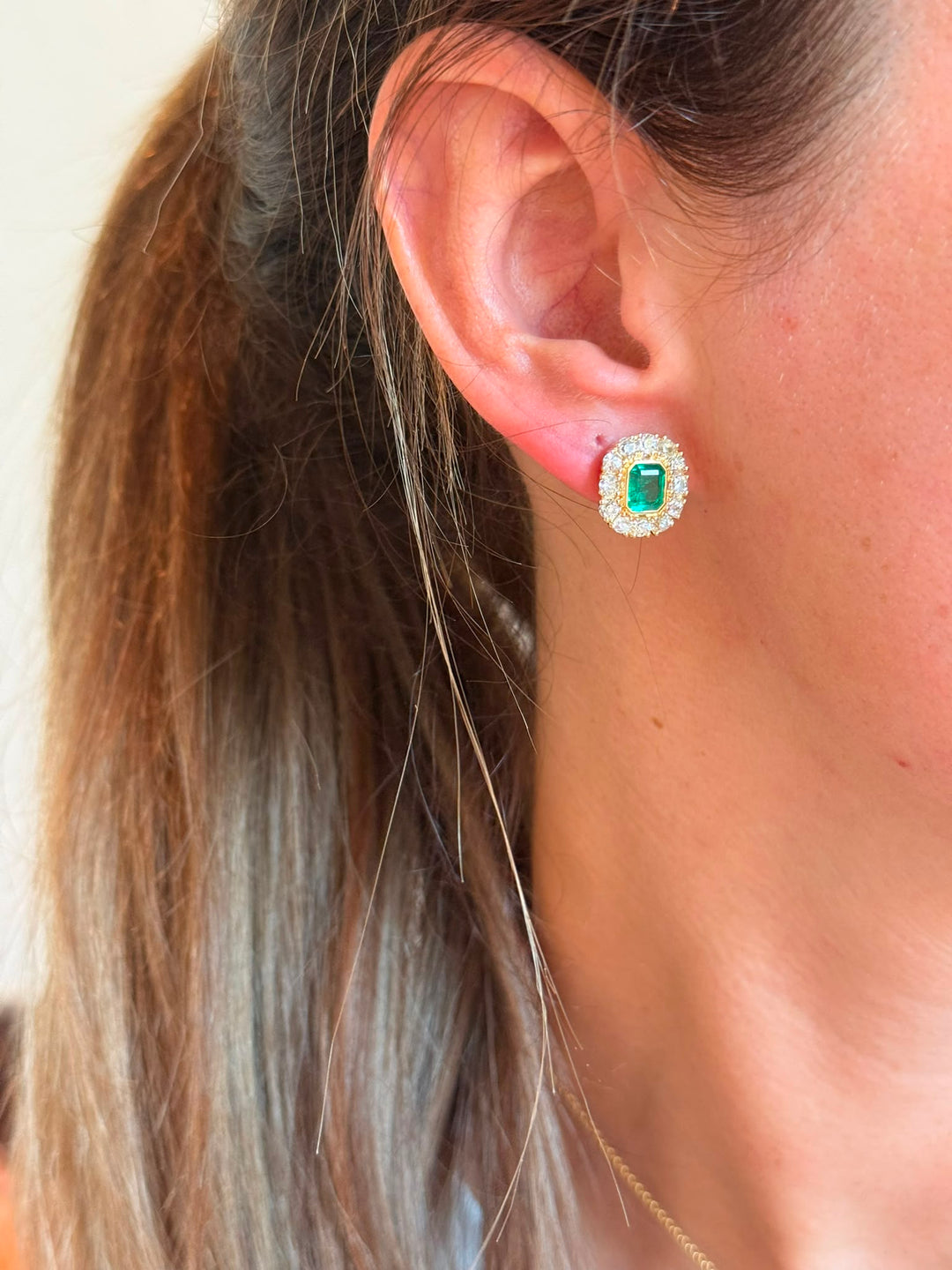 Antique emerald and diamond studs