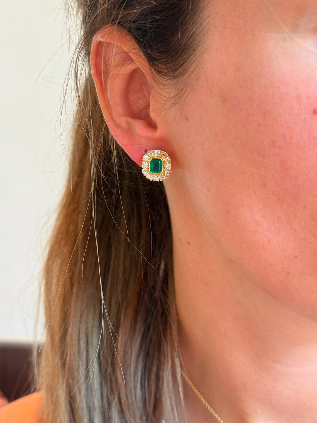Antique emerald and diamond studs