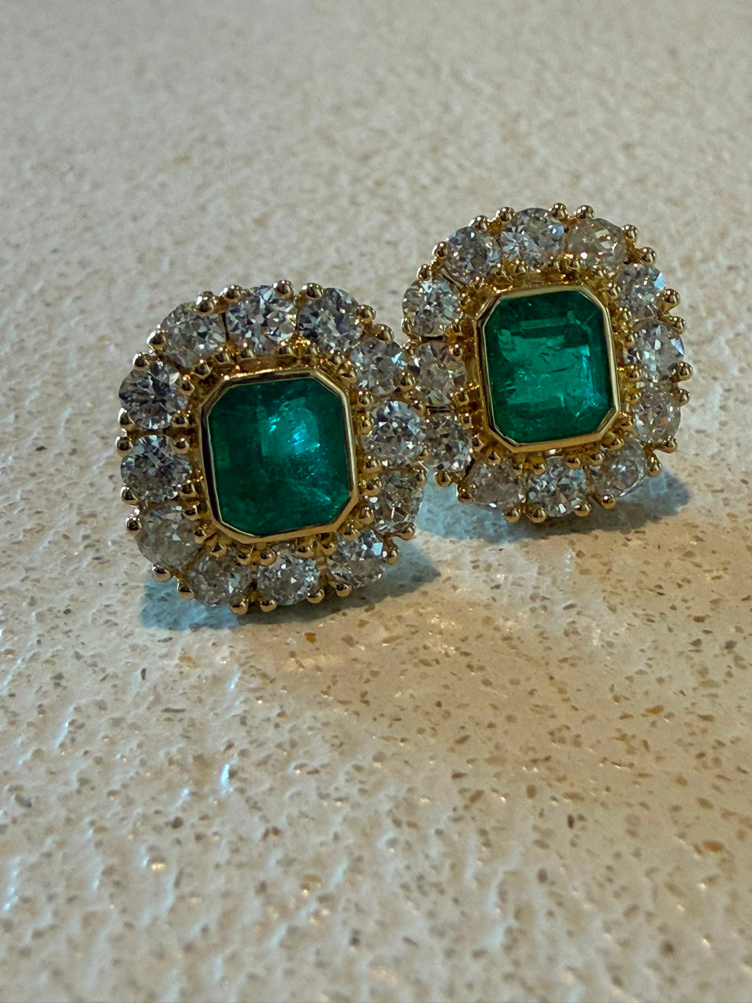 Antique emerald and diamond studs