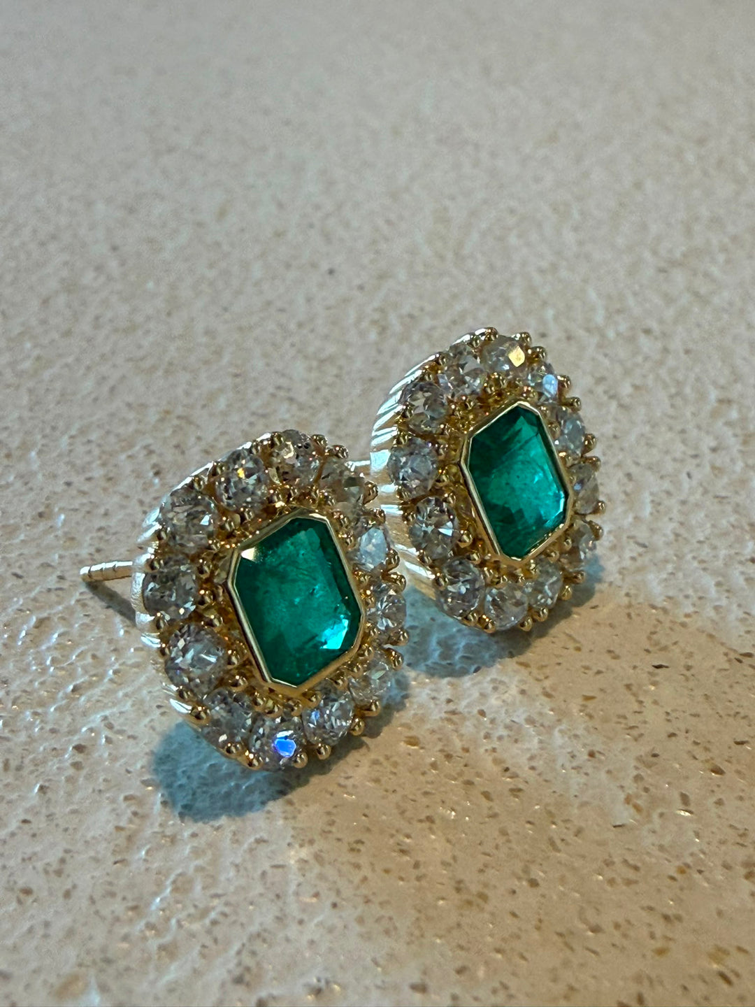 Antique emerald and diamond studs
