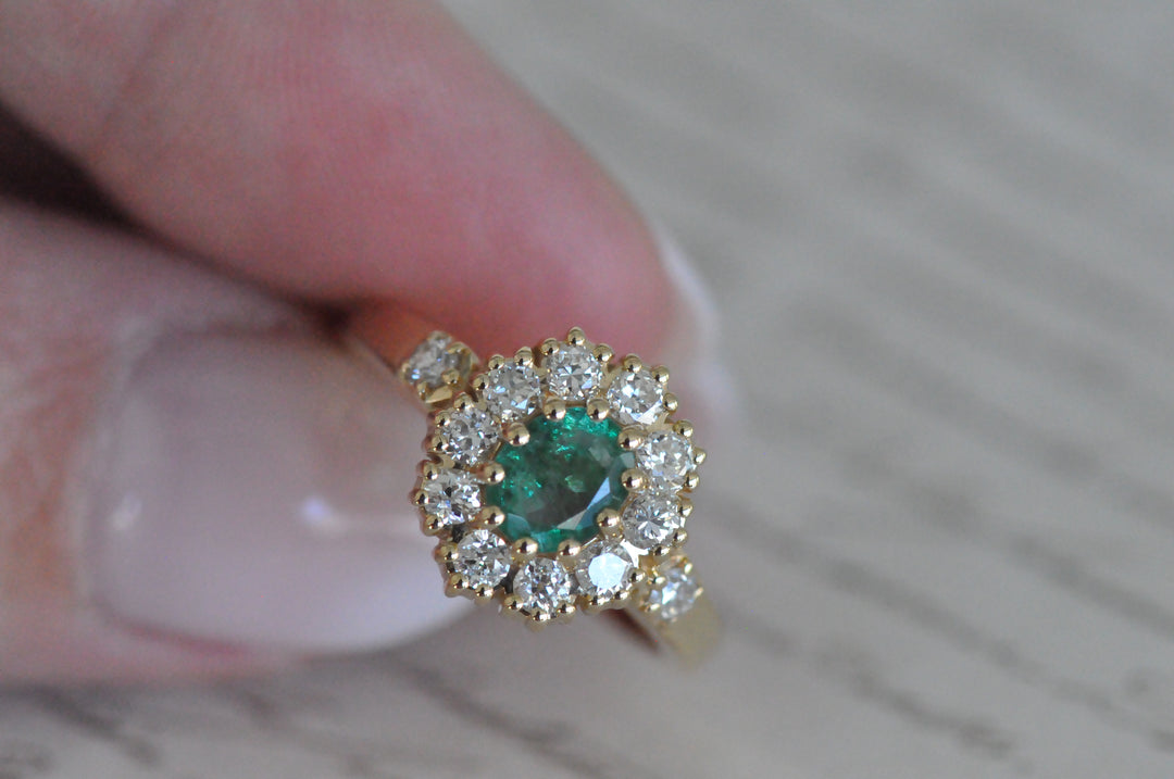 18K antique emerald diamond ring