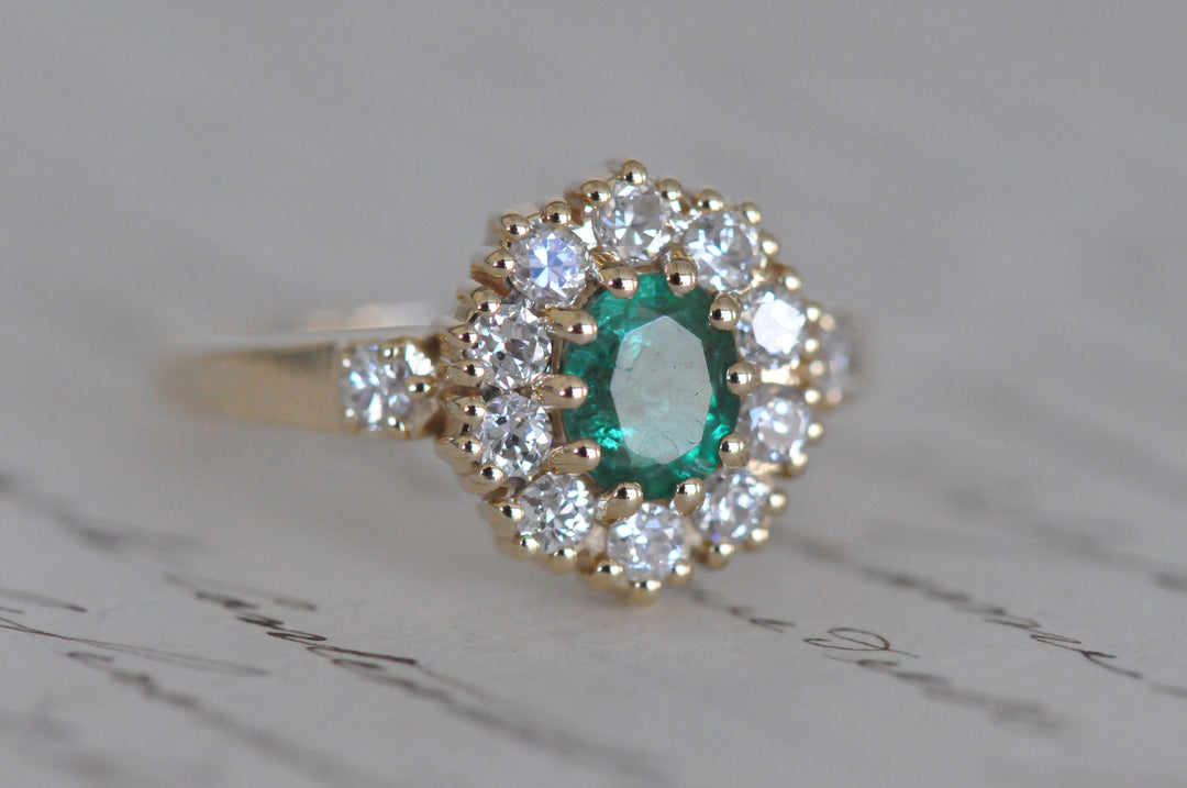 18K antique emerald diamond ring