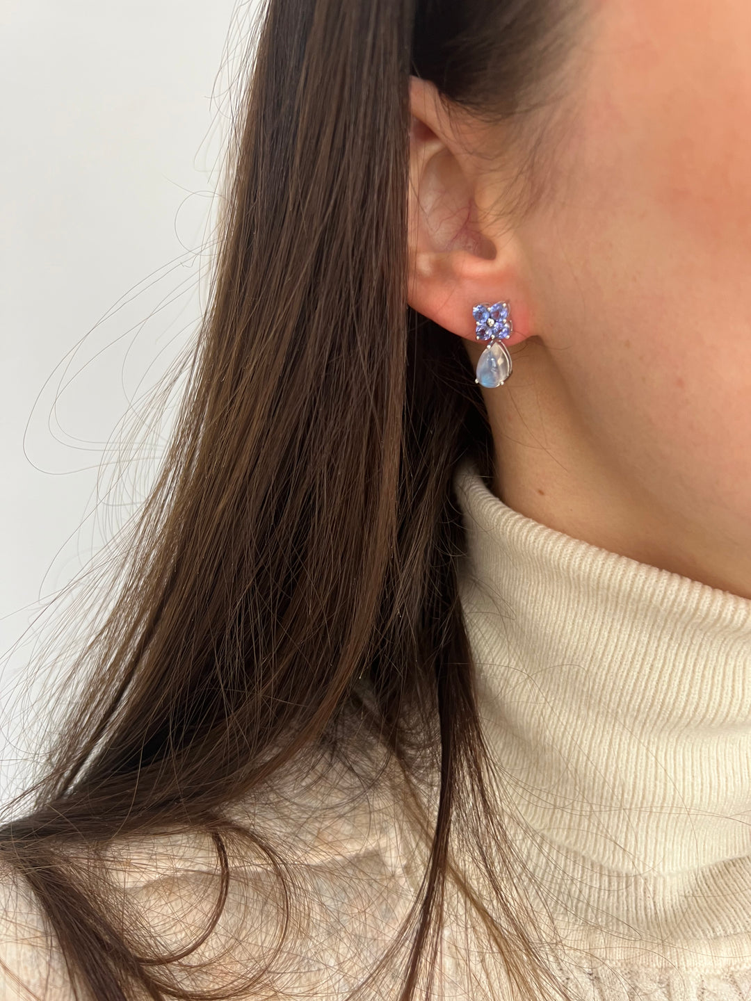 18K tanzanite- moonstone earrings