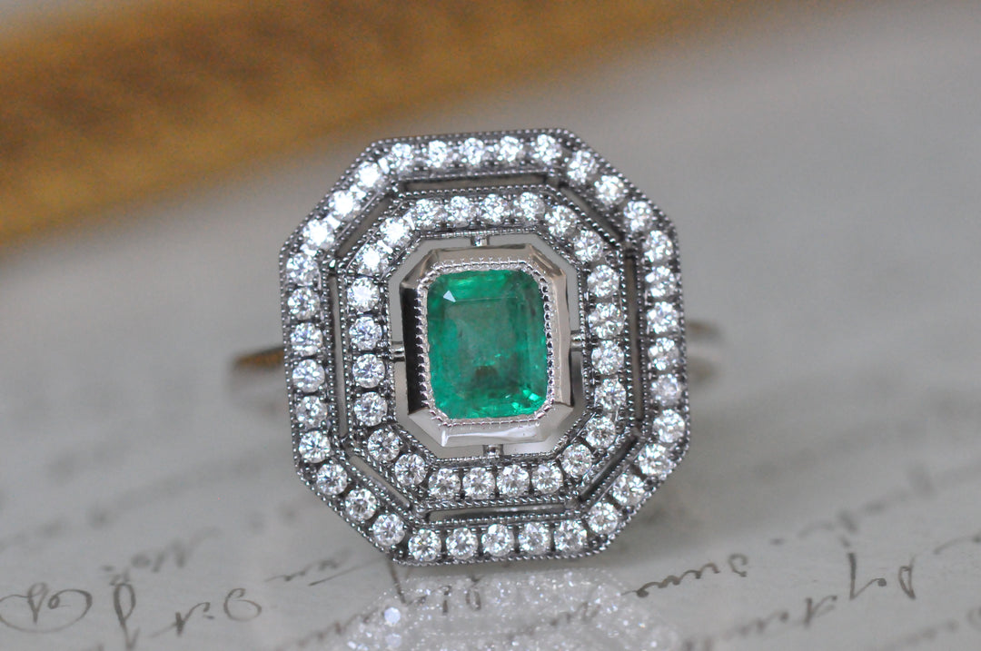 Antique emerald diamond ring