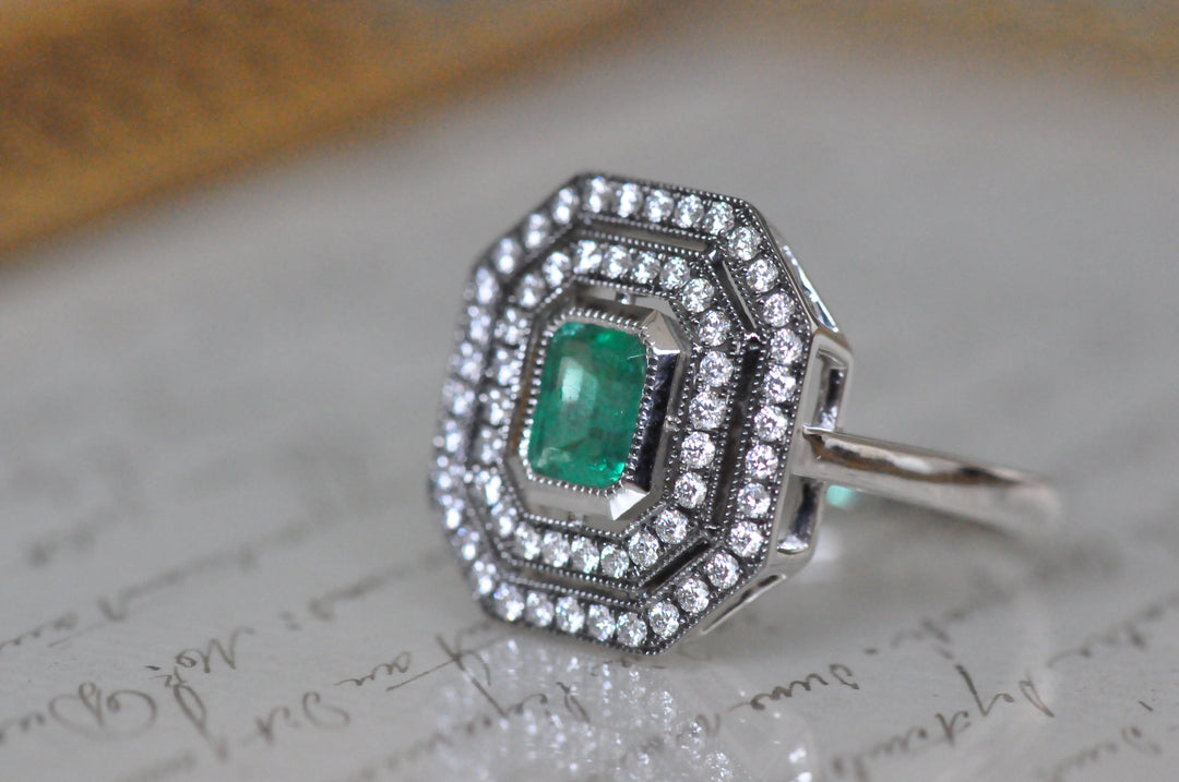 Antique emerald diamond ring