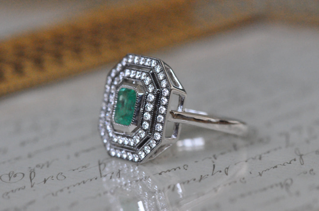 Antique emerald diamond ring